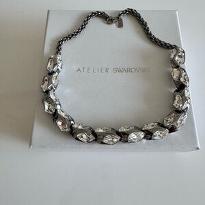 Atelier Swarovski Clear Crystal Statement Necklace with Gunmetal Chain